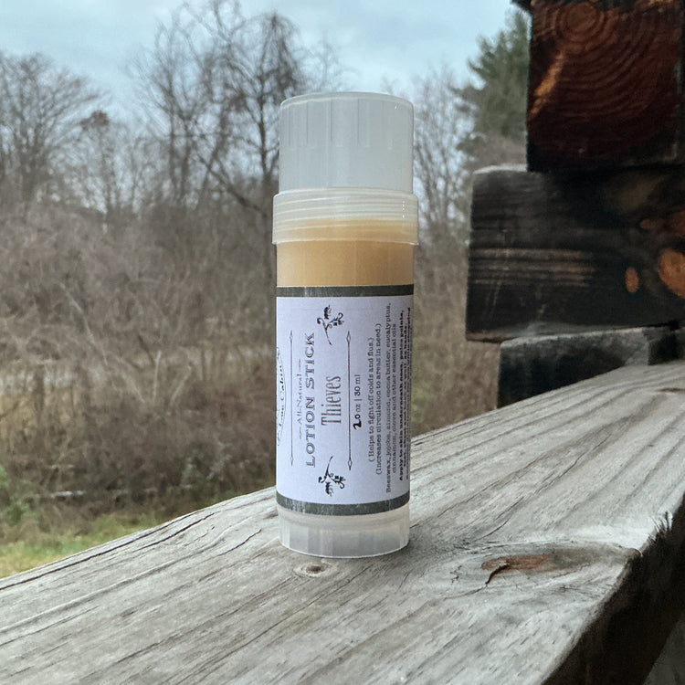 Bottle of lotion on a wooden surface with a natural background