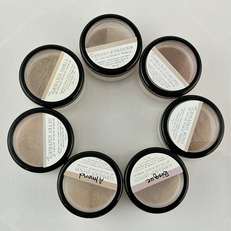 Set of eight black containers with white labels arranged in a circular pattern on a light gray background.