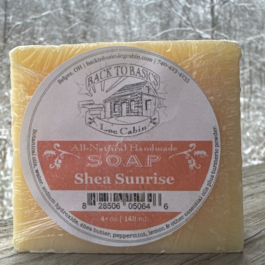 Bar of soap with a label on a light background