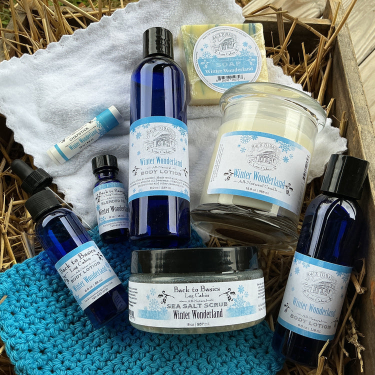 Collection of beauty products including bottles, jars, and a bar of soap on a textured surface.